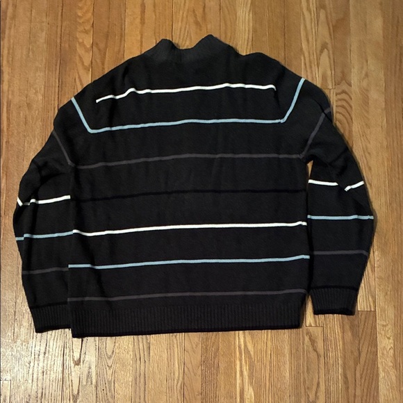 Tomodachi Classic Black and Blue and White Striped Zip-Up Sweater - Picture 6 of 10